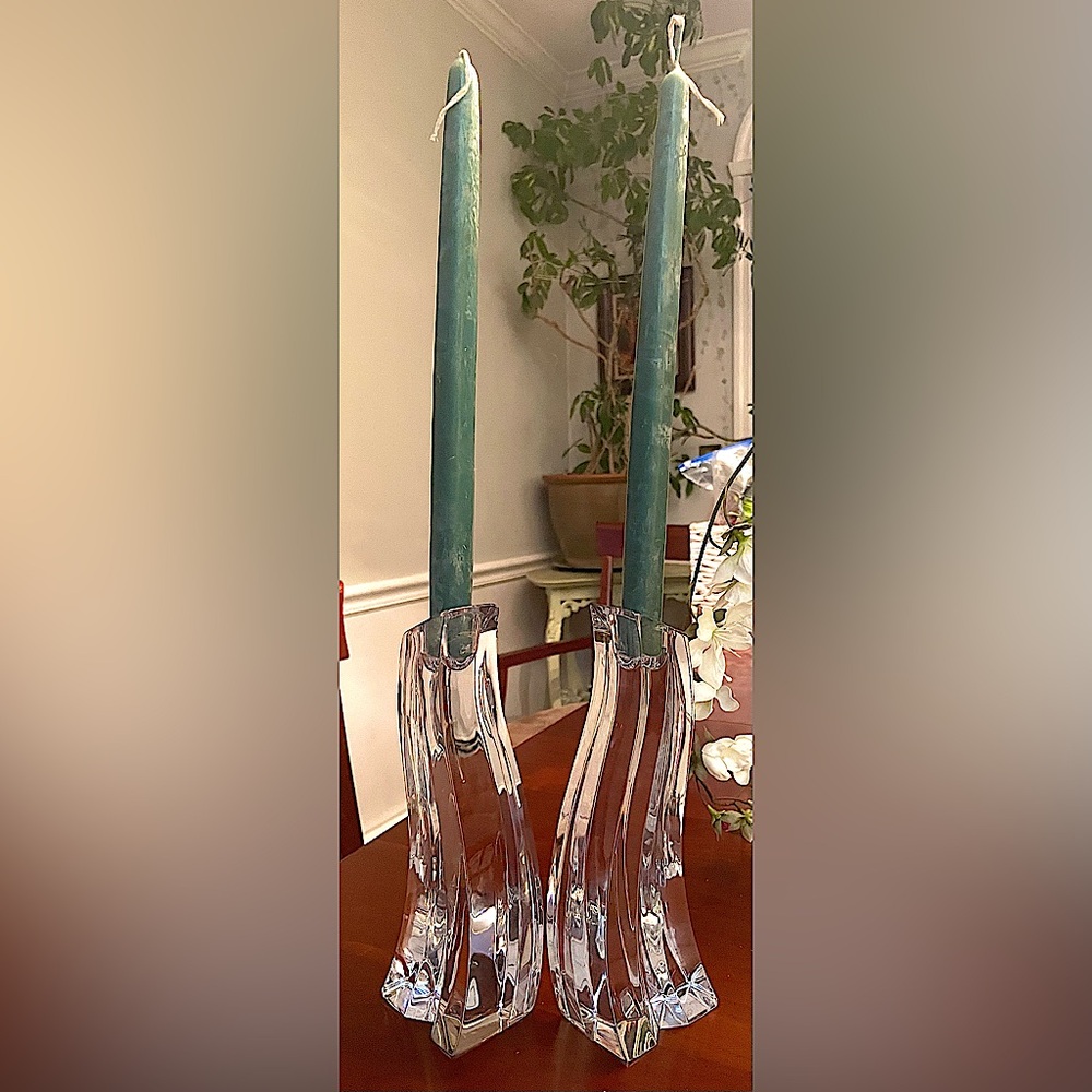 Lenox Ovations Cascade Full Lead Crystal Candlestick Holders, New w/ Stickers